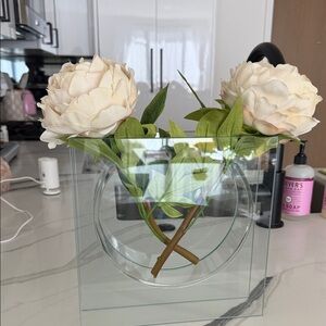 Elegant Cream Peony Arrangement in Plastic Cube Vase - Home Accents